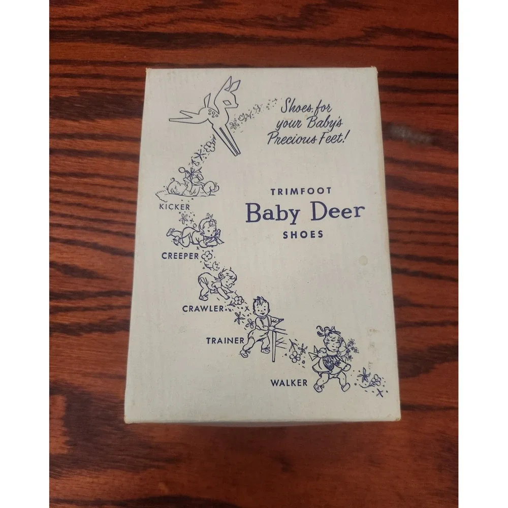 VTG Baby Deer Shoes Trimfoot Infant Creeper Shoes White Leather Size‎ 1 Orig Box